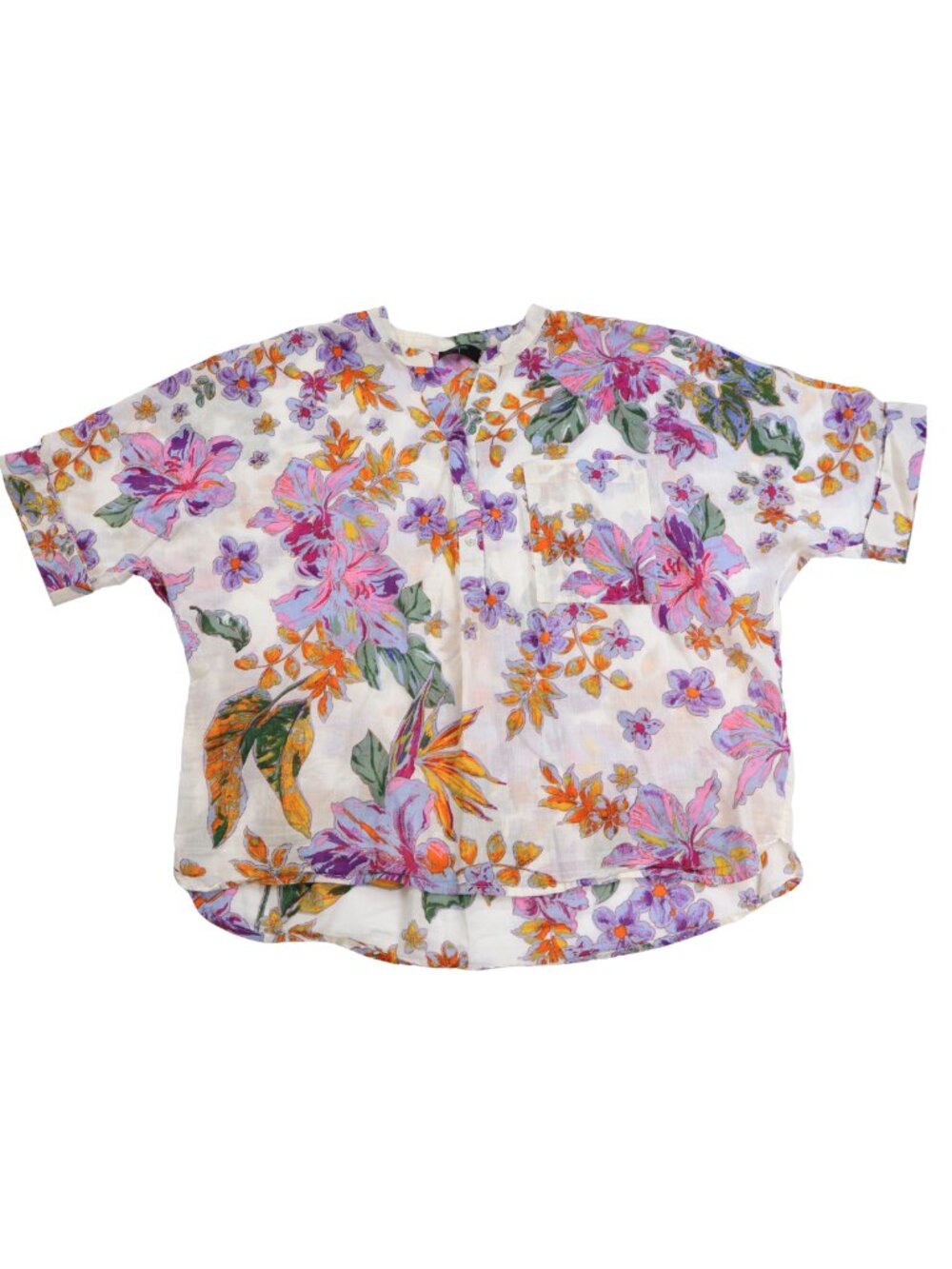 Tahari Floral Cotton Blouse Large Tropical Botanical Print